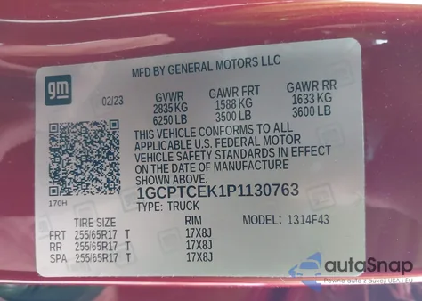 2023 Chevrolet Colorado Lt из США, поврежденный, VIN 1GCPTCEK1P1130763